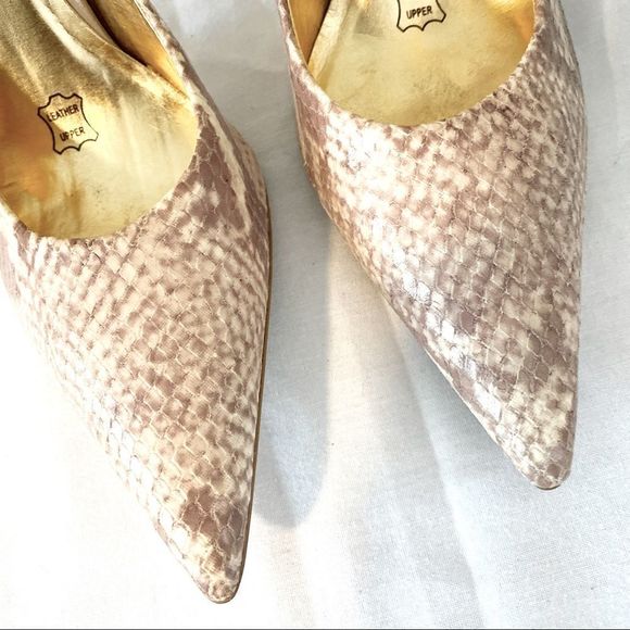 Cathy Jean Tan and Cream Snake Stiletto Pointed Toe Pump - Picture 4 of 6